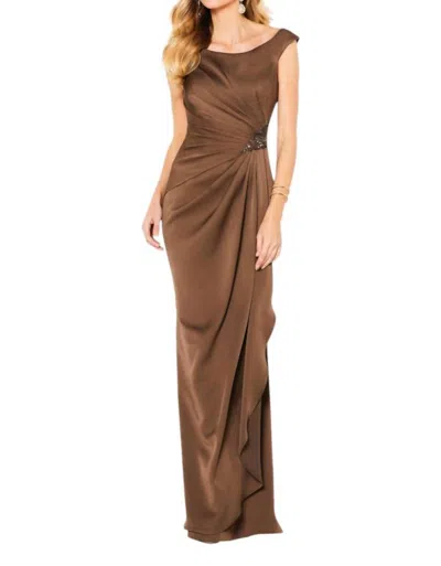Cameron Blake Scoop Neck Evening Gown In Mocha In Brown