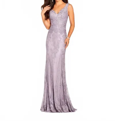 Cameron Blake Sleeveless Allover Lace Gown In Heather In Purple