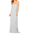 Cameron Blake Strapless Chiffon A-line Gown In Silver In Silver