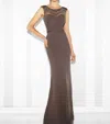 Cameron Blake Twill Slim A-line Gown In Smokey Mink