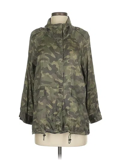 Pre-owned Cami Nyc 3/4 Sleeve Silk Top Green Camo Pattern Cowl Neck Tops