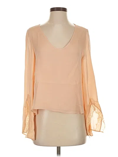 Pre-owned Cami Nyc 3/4 Sleeve Silk Top Tan Plunge Neckline Tops