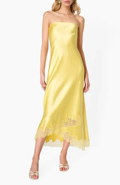 Cami Nyc Alexandria Strapless Lace Hem Midi Dress In Yellow