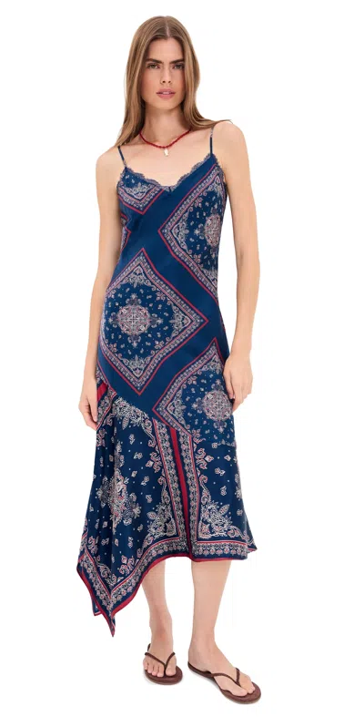 Cami Nyc Becky Lace Trim Silk Dress Mariner's Bandana In Blue