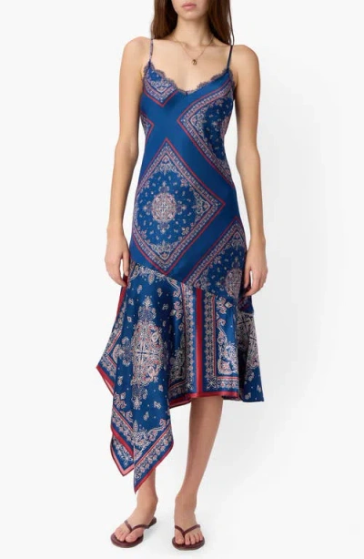 Cami Nyc Becky Lace Trim Silk Slipdress In Blue