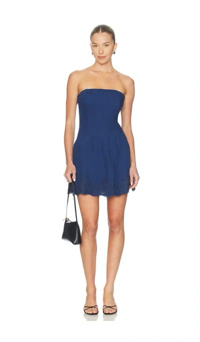Cami Nyc Belinda Strapless Linen Mini Dress In Blue