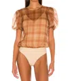 Cami Nyc Bethany Puff Sleeves Bodysuit In Beige Plaid In Multi