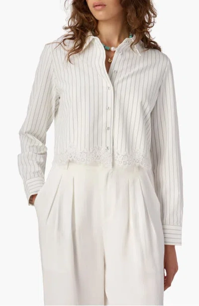 Cami Nyc Callum Stripe Lace Trim Crop Button-up Shirt In White