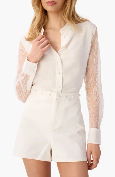 Cami Nyc Chelsey Lace Sleeve Silk Chiffon Button-up Shirt In White