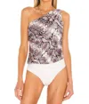 Cami Nyc Darby One Shoulder Bodysuit In Berry Snake In Animal Print