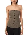 Cami Nyc Elliot Sequin Wool Blend Herringbone Strapless Top In Black/tan