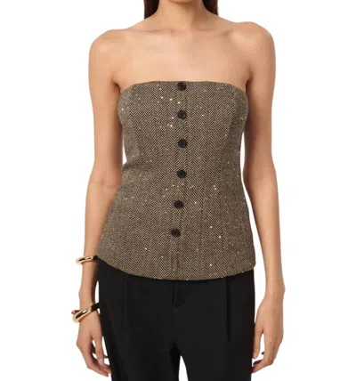 Cami Nyc Elliot Sequin Wool Blend Herringbone Strapless Top In Black And Tan