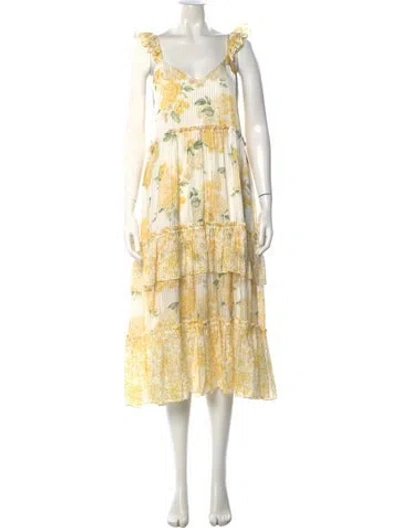 Pre-owned Cami Nyc Floral Print Midi Length Dress In White