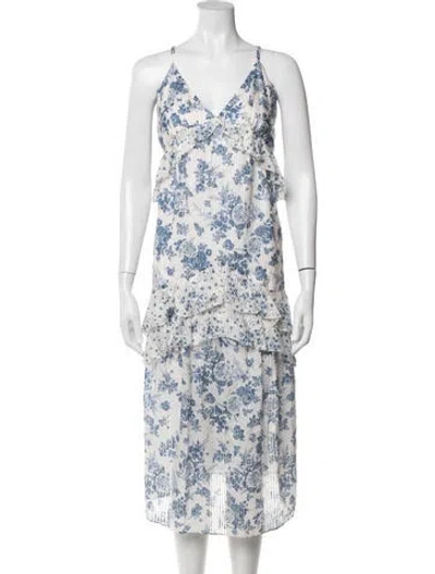 Pre-owned Cami Nyc Floral Print Midi Length Dress In White