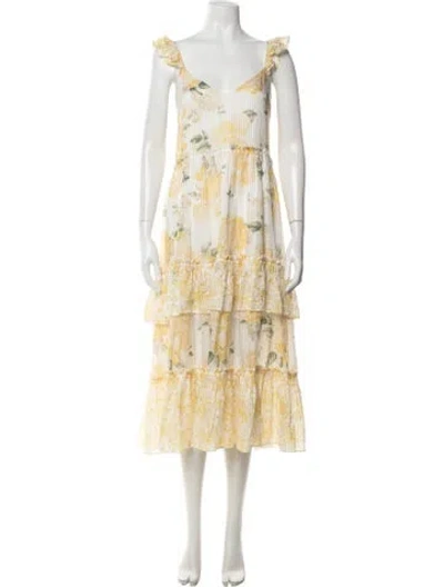 Pre-owned Cami Nyc Floral Print Midi Length Dress In White