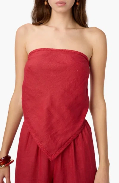 Cami Nyc Gael Strapless Handkerchief Hem Linen Blend Camisole In Red