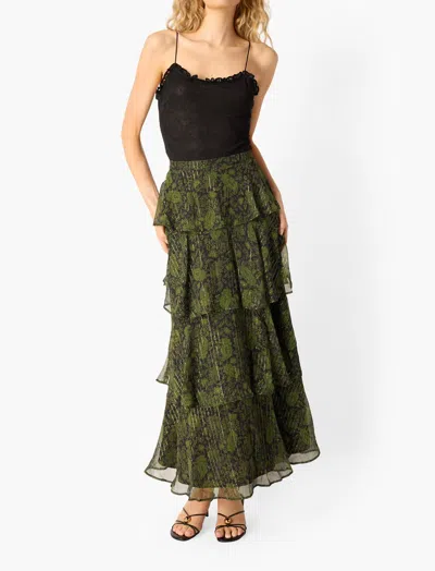 Cami Nyc Gaia Metallic Chiffon Tiered Maxi Skirt In Forest Paisley In Multi