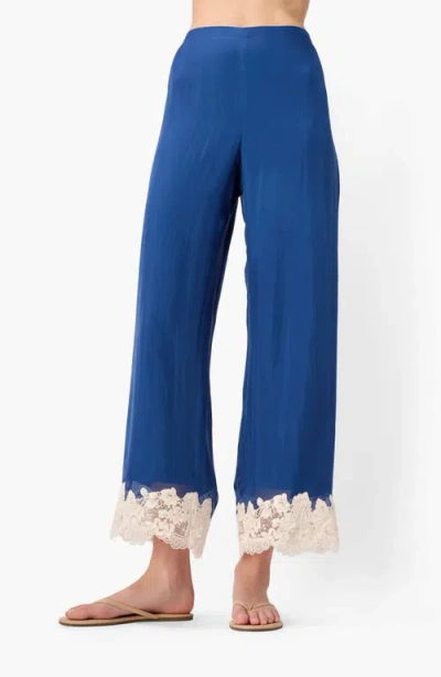 Cami Nyc Gilda Lace Trim Silk Ankle Pants In Blue