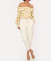 Cami Nyc Cala Orange Ruffle Off The Shoulder Linen Blouse In Grey