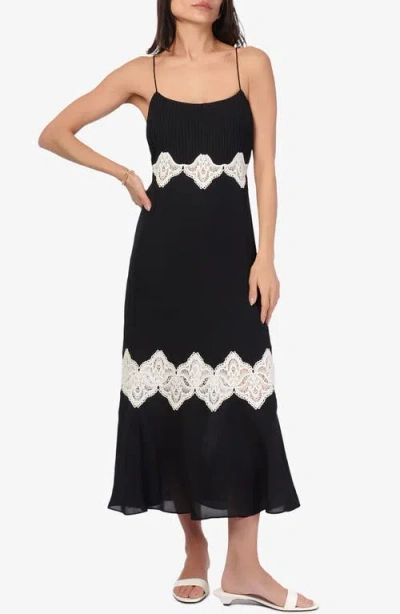 Cami Nyc Isadora Pleated Lace Inset Silk Maxi Dress In Black