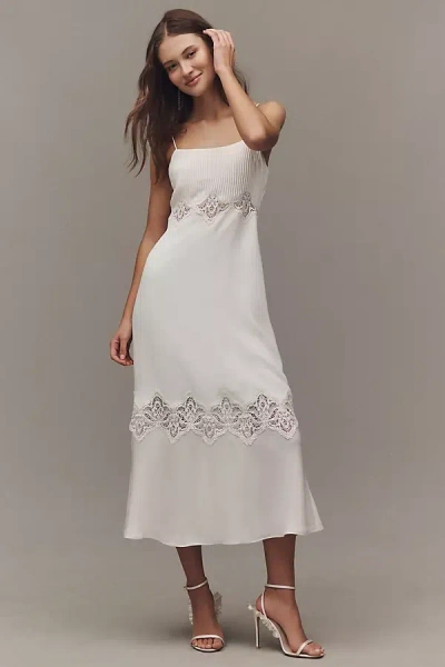 Cami Nyc Isadora Sleeveless Lace Panel Silk Midi Dress In White