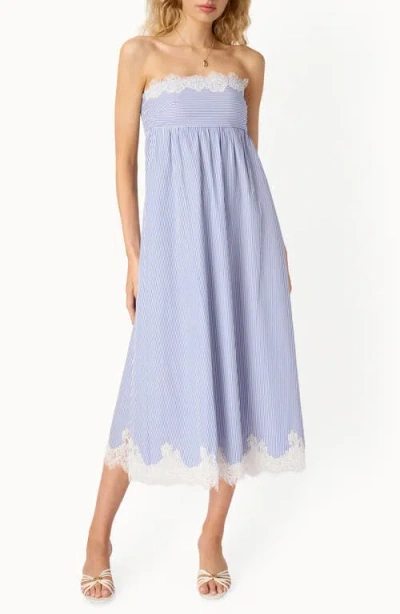 Cami Nyc Kacey Lace Trim Strapless Midi Dress In Blue