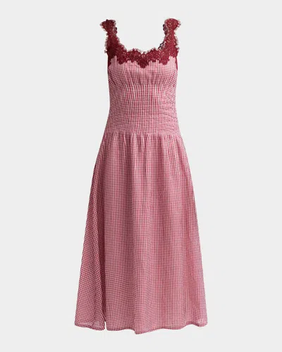 Cami Nyc Kairina Lace-trim Gingham Drop-waist Midi Dress In Pink