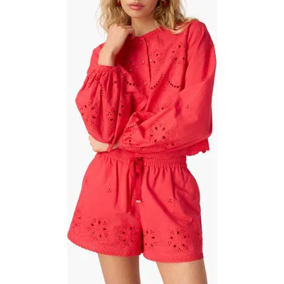 Cami Nyc Kalena Embroidered Eyelet Long Sleeve Cotton Top In Red