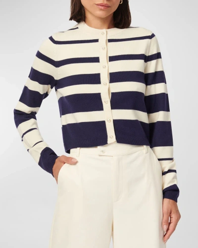 Cami Nyc Kimbra Faux-pearl Embellished Wool Cardigan Jumper In Shadow Stripe