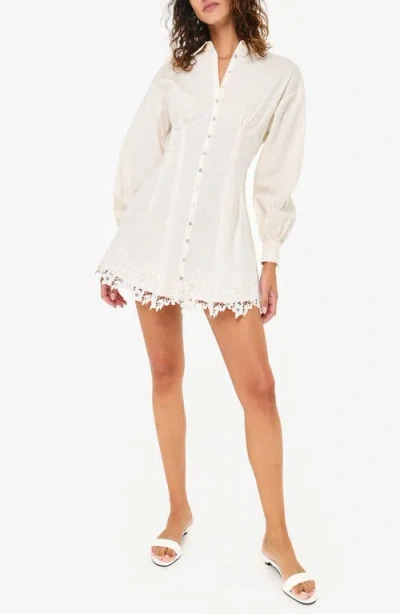 Cami Nyc Kimiko Lace Detail Long Sleeve Cotton Mini Shirtdress
