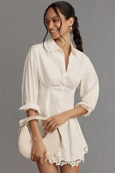CAMI NYC KIMIKO LONG-SLEEVE LACE-HEM MINI SHIRT DRESS