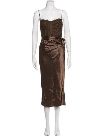 Pre-owned Cami Nyc Lace Pattern Long Dress W/ Tags In Brown