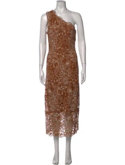 Pre-owned Cami Nyc Lace Pattern Midi Length Dress In Brown