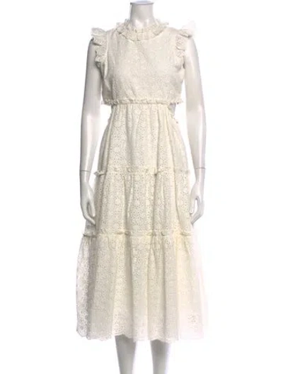 Pre-owned Cami Nyc Lace Pattern Midi Length Dress In White