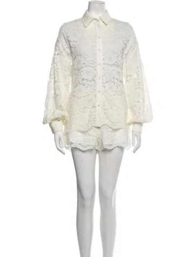 Pre-owned Cami Nyc Lace Pattern Short Set In White