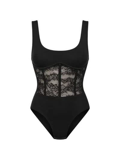 Cami Nyc Lace-panelled Bodysuit In Black