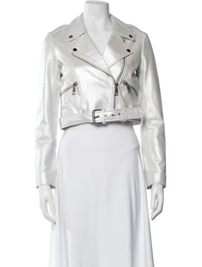 Pre-owned Cami Nyc Leather Biker Jacket In Blue/metallic