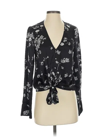 Pre-owned Cami Nyc Long Sleeve Silk Top Black Plunge Neckline Tops