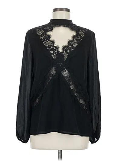 Pre-owned Cami Nyc Long Sleeve Silk Top Black Plunge Neckline Tops