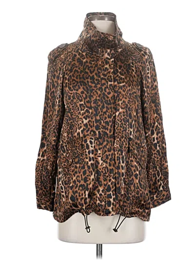 Pre-owned Cami Nyc Long Sleeve Silk Top Brown Animal Print Pattern High Neck Tops