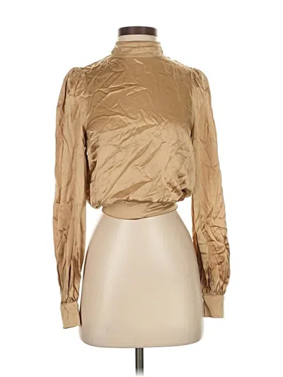 Pre-owned Cami Nyc Long Sleeve Silk Top Gold Metallic Pattern Turtleneck Tops