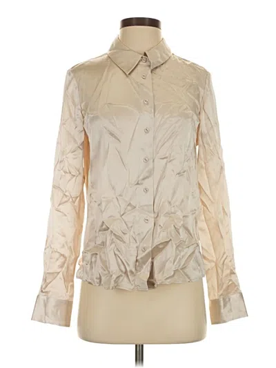 Pre-owned Cami Nyc Long Sleeve Silk Top Ivory Metallic Pattern Mock Neckline Tops