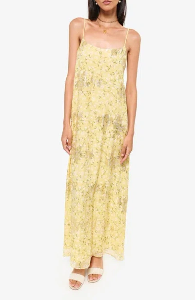 Cami Nyc Lux Floral Print Metallic Silk Maxi Slipdress In Yellow Primavera