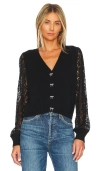 Cami Nyc Gladis Lace-sleeve Merino Wool Cardigan In Black In Black