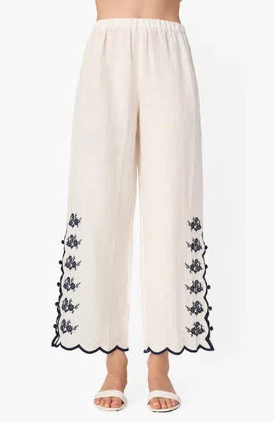 Cami Nyc Madrid Floral Embroidery Linen Pants In Macadamia