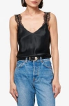 Cami Nyc Marlo Lace Trim Silk Charmeuse Tank In Black