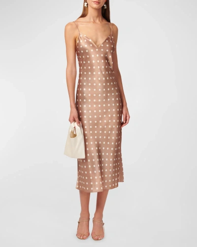 Cami Nyc Myla Strappy Polka-dot Midi Slip Dress In Macadamia Dot