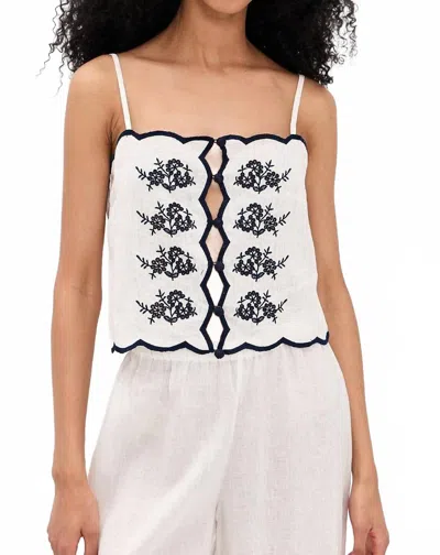 Cami Nyc Nazare Embroidered Linen Camisole In Macadamia In White