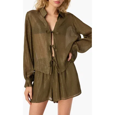 Cami Nyc Niecey Long Sleeve Metallic Chiffon Top In Green