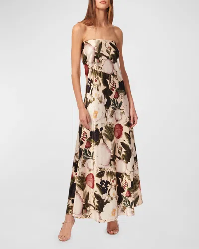 CAMI NYC NOELLE STRAPLESS FLORAL SATIN MAXI DRESS